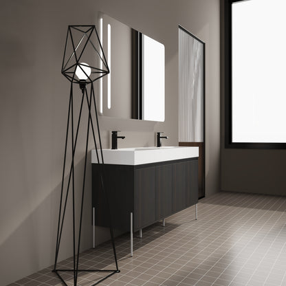Dark Oak Bathroom Vanity with Storage Cabinet - 60" Freestanding