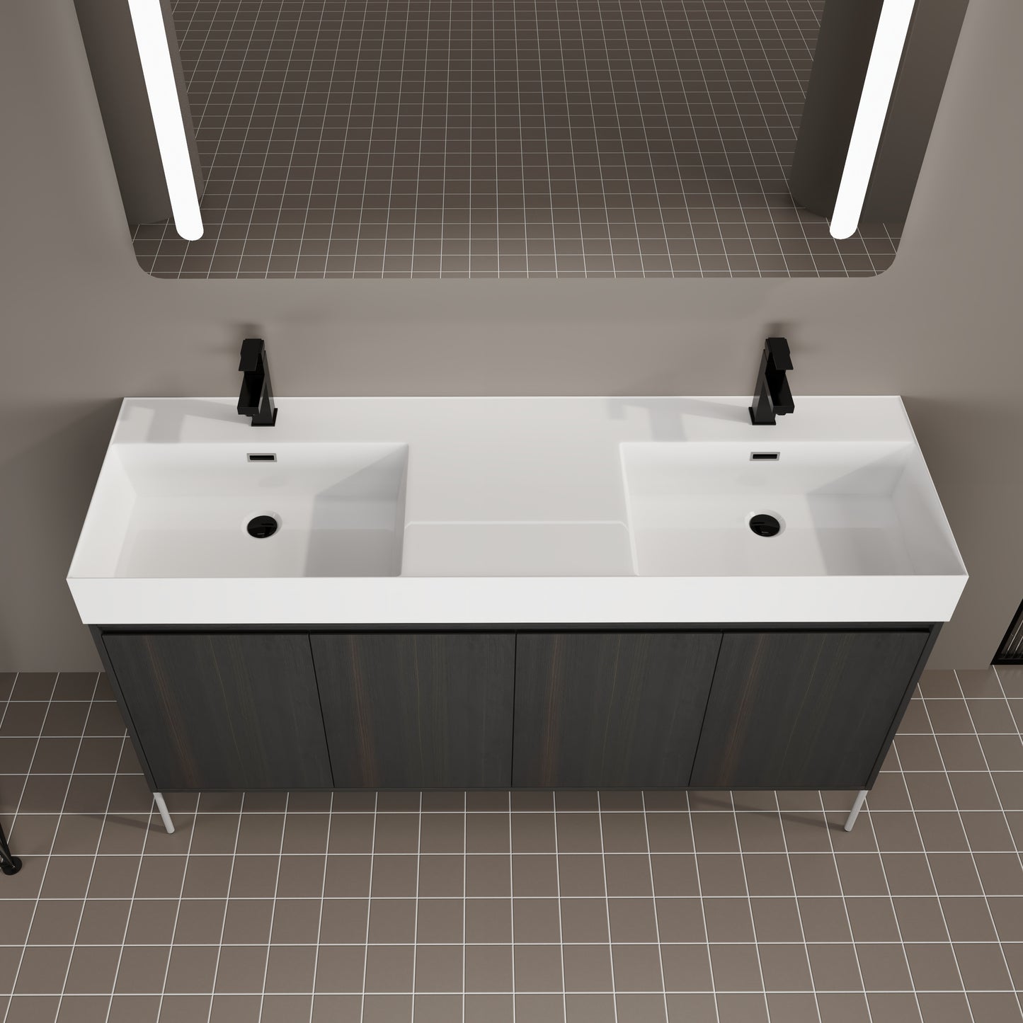 Dark Oak Bathroom Vanity with Storage Cabinet - 60" Freestanding