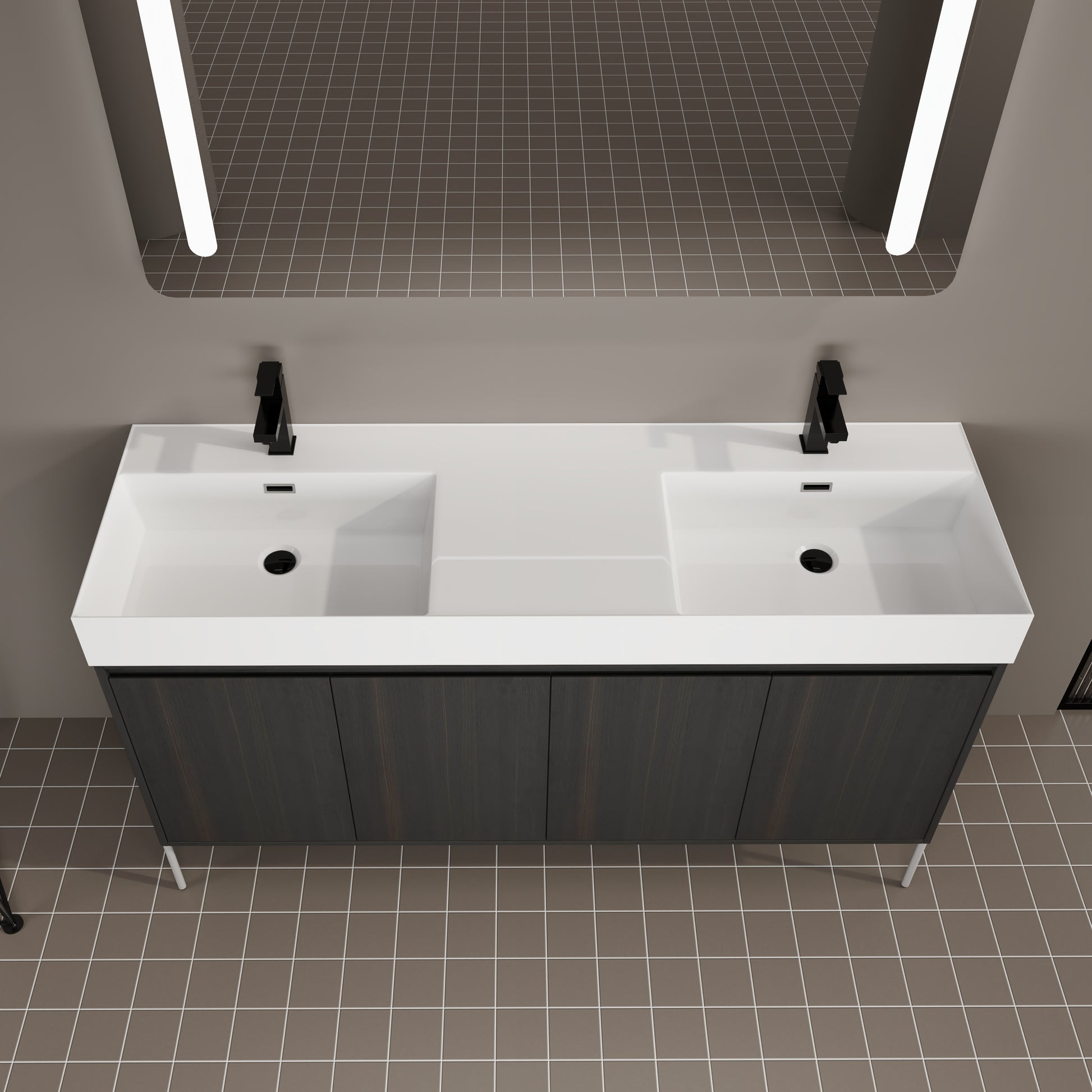 Dark Oak Bathroom Vanity with Storage Cabinet - 60" Freestanding