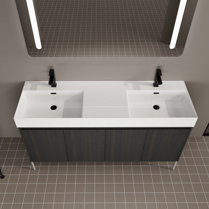Dark Oak Bathroom Vanity with Storage Cabinet - 60" Freestanding