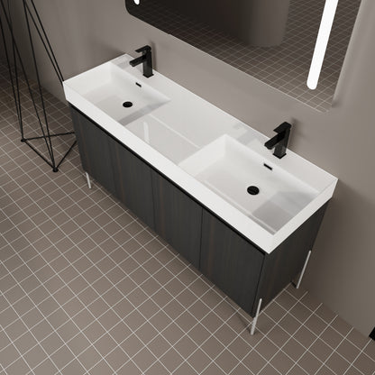 Dark Oak Bathroom Vanity with Storage Cabinet - 60" Freestanding