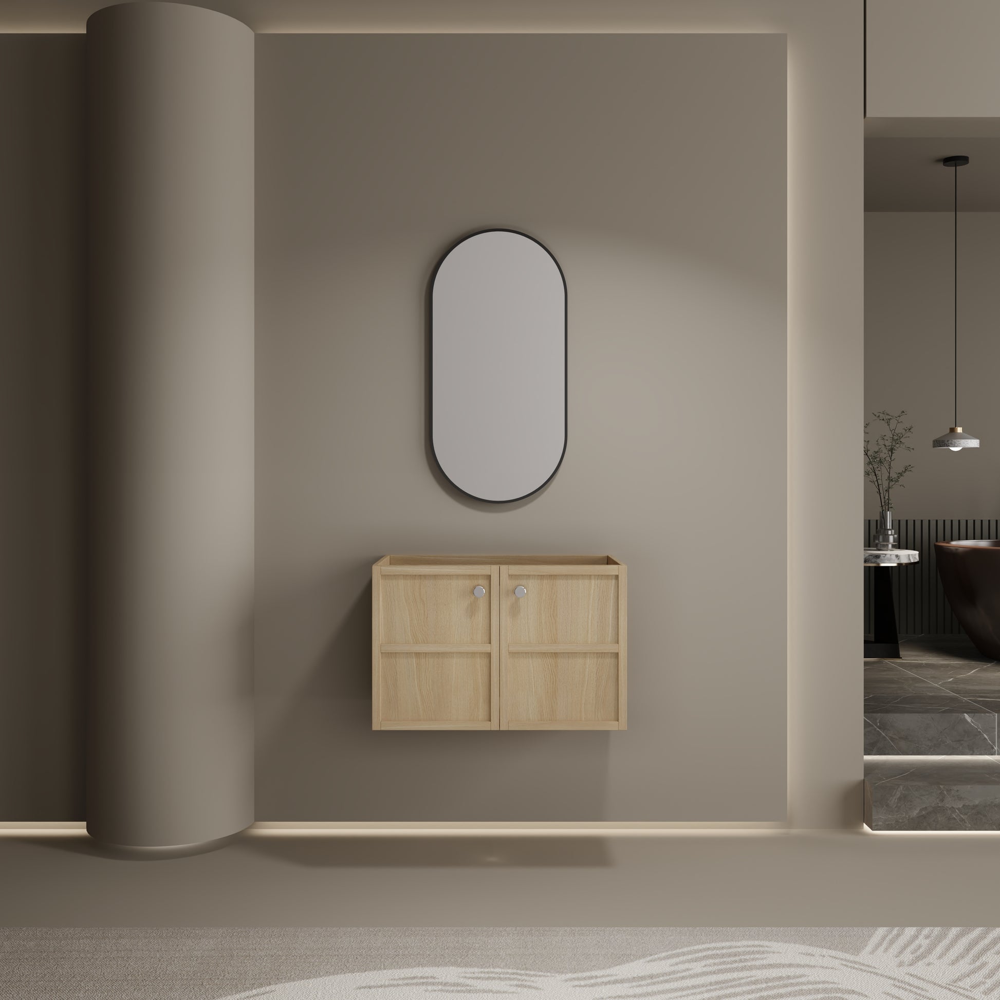 24 & 48 Inch Oak Bathroom Vanities - Plywood Storage