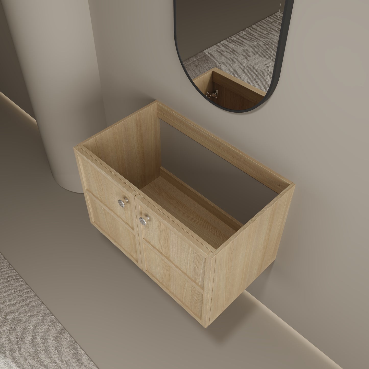24 & 48 Inch Oak Bathroom Vanities - Plywood Storage
