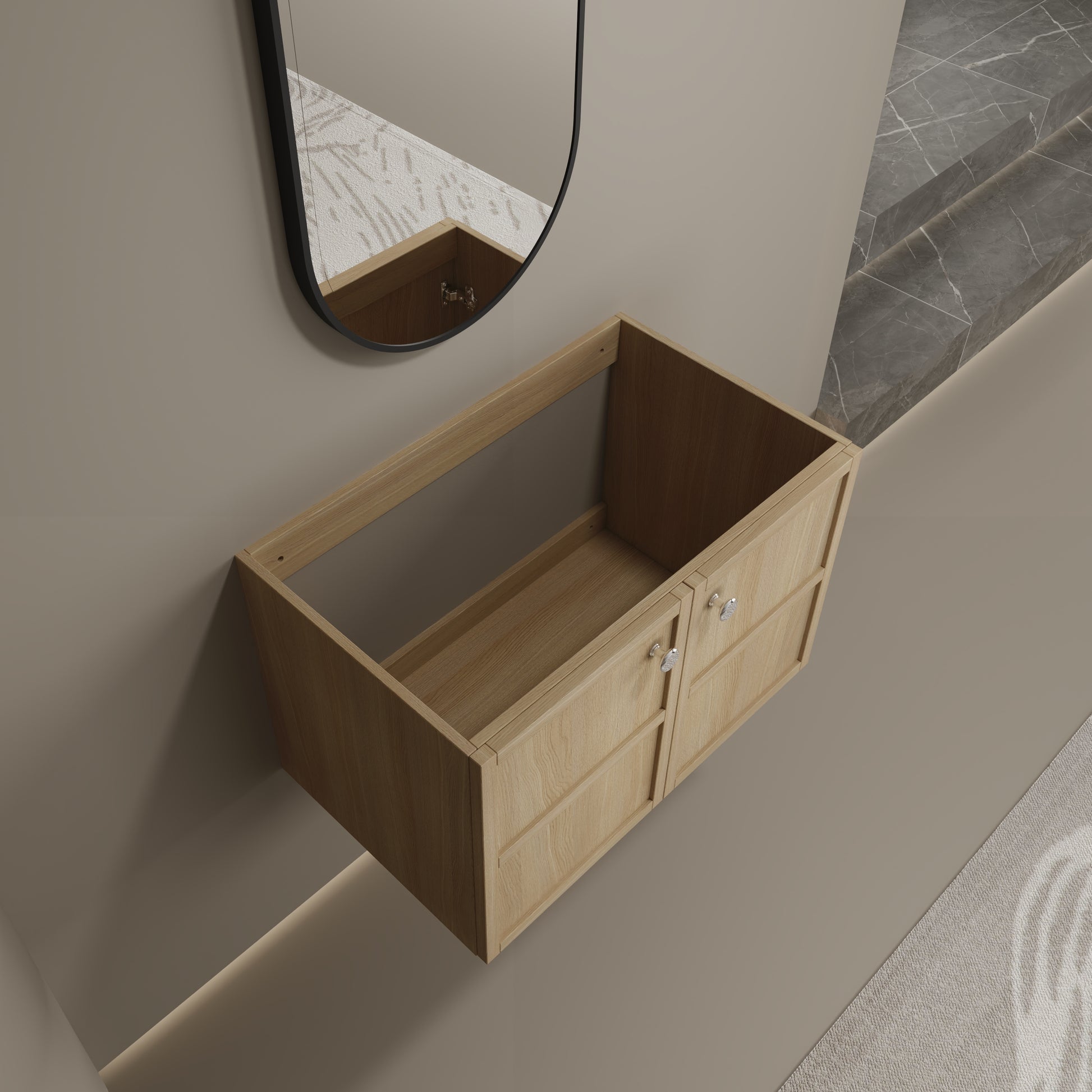 24 & 48 Inch Oak Bathroom Vanities - Plywood Storage