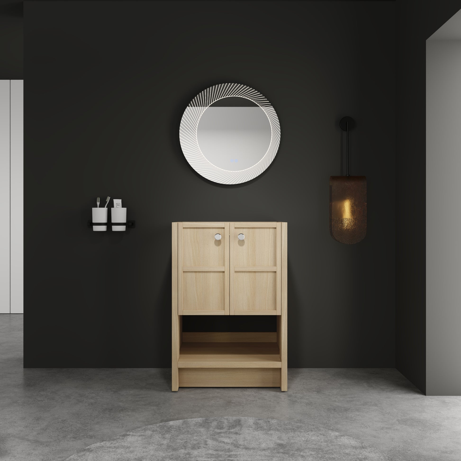 Oak Bathroom Vanity - 24 Inch Storage