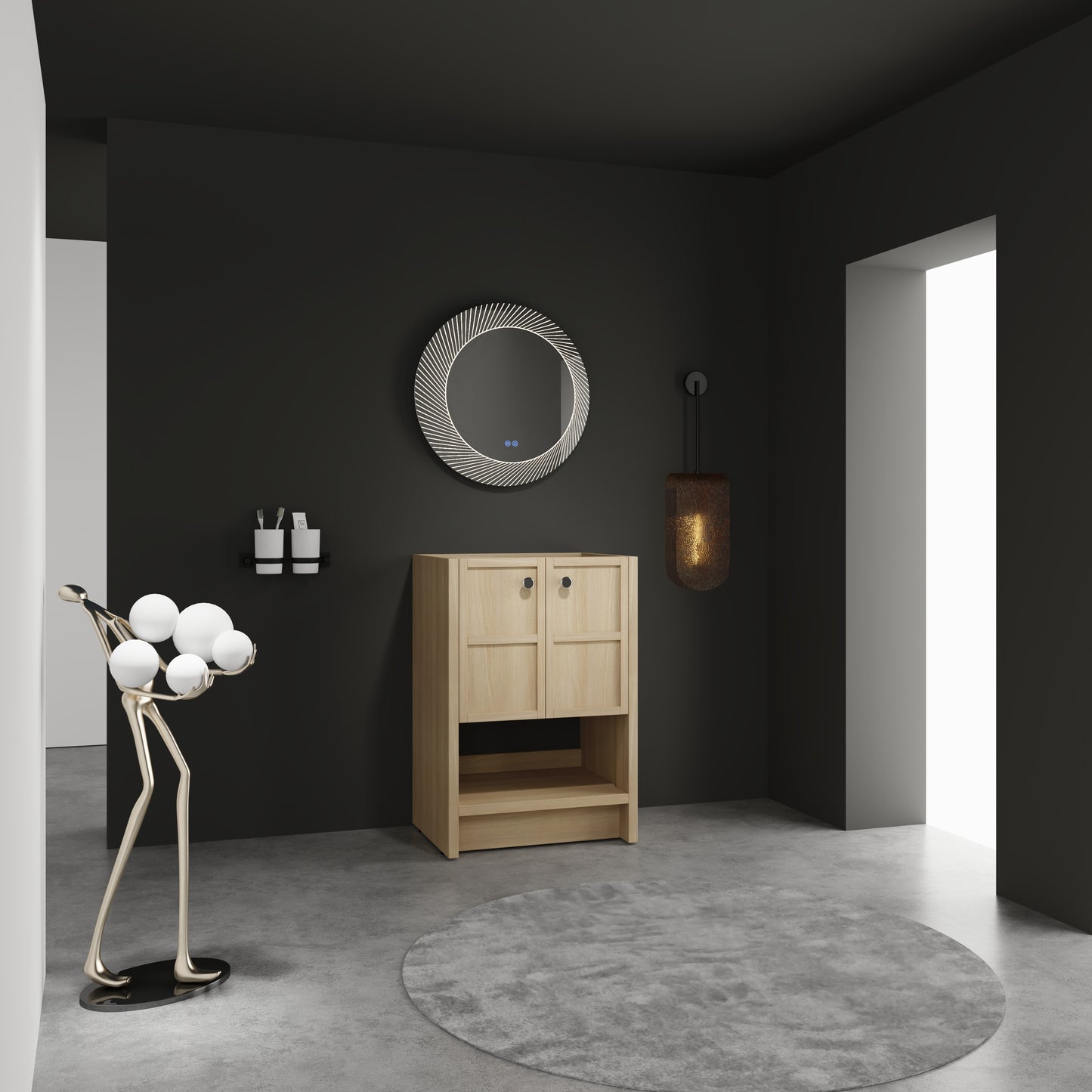 Oak Bathroom Vanity - 24 Inch Storage