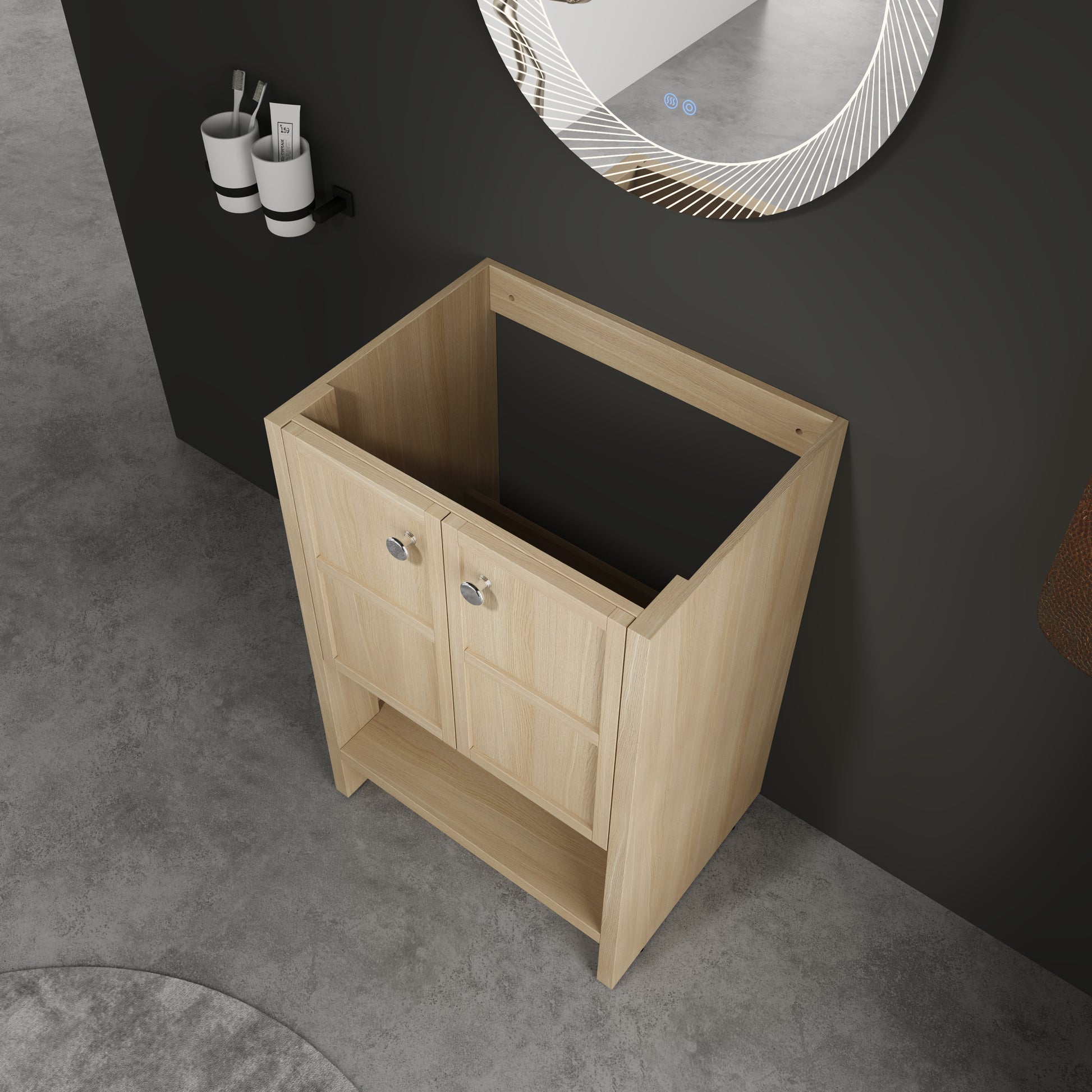 Oak Bathroom Vanity - 24 Inch Storage