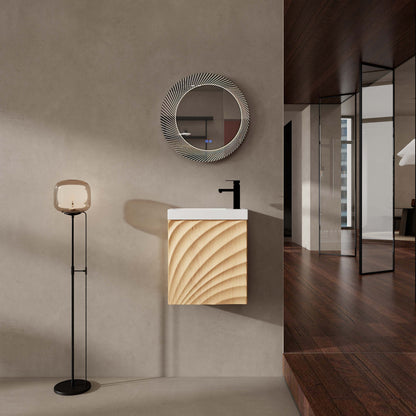 Natural Wood Wall Mounted Bathroom Vanity with Resin Sink