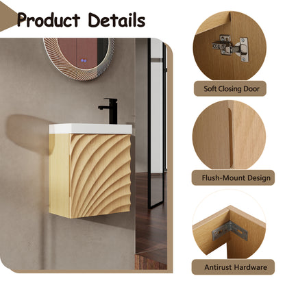 Natural Wood Wall Mounted Bathroom Vanity with Resin Sink