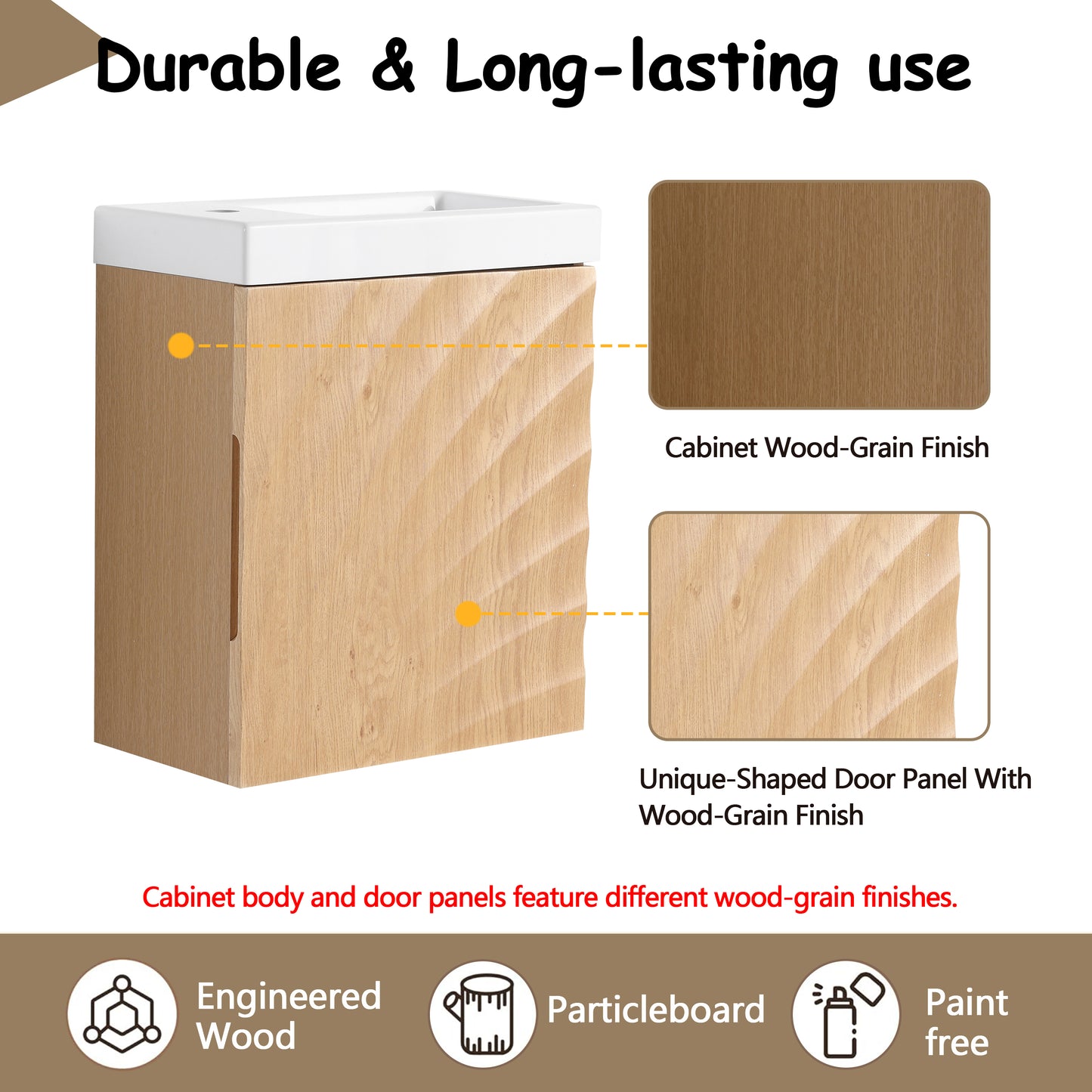 Natural Wood Wall Mounted Bathroom Vanity with Resin Sink
