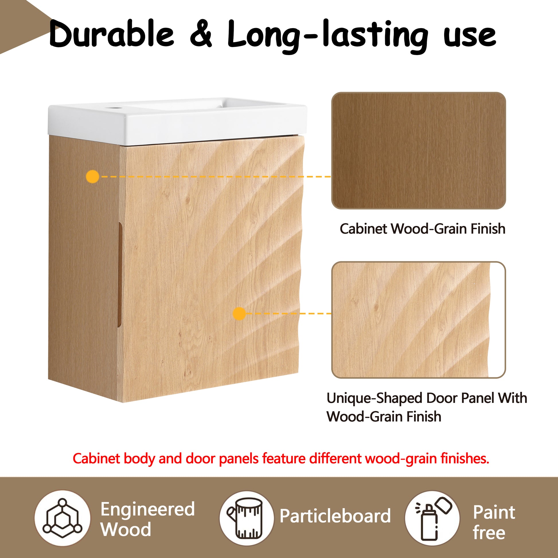 Natural Wood Wall Mounted Bathroom Vanity with Resin Sink