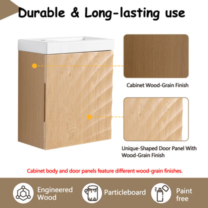 Natural Wood Wall Mounted Bathroom Vanity with Resin Sink
