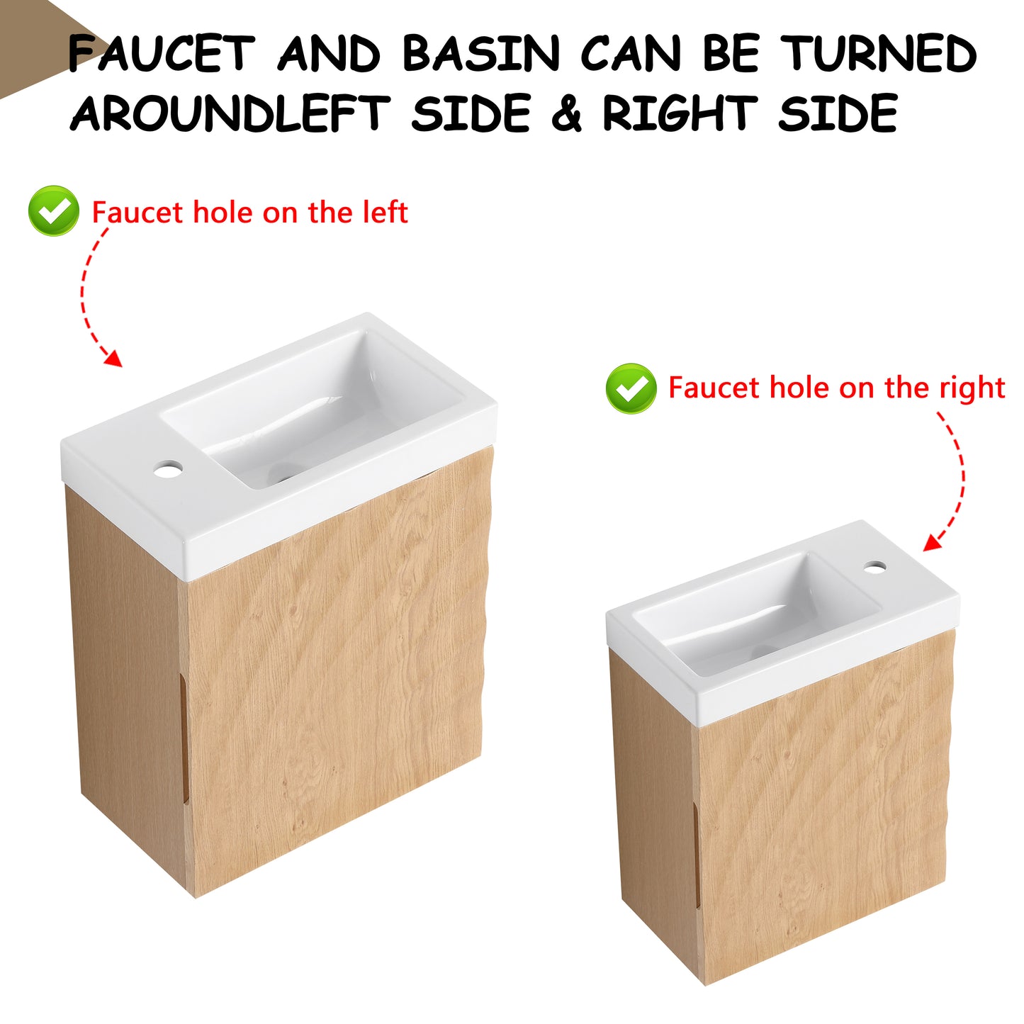 Natural Wood Wall Mounted Bathroom Vanity with Resin Sink