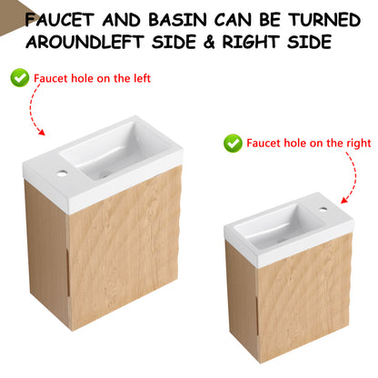 Natural Wood Wall Mounted Bathroom Vanity with Resin Sink