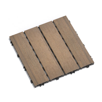 Patio Floor Tiles Pack of 22  WPC Wood-Plastic Composite Patio Deck Tiles DIY Interlocking Decking Tiles, Quick Deck Floor Tile, Court Tile, Water Resistant Indoor Outdoor -11.8" Oak