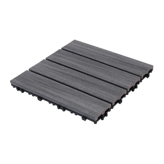 Patio Floor Tiles Pack of 22  WPC Wood-Plastic Composite Patio Deck Tiles DIY Interlocking Decking Tiles, Quick Deck Floor Tile, Court Tile, Water Resistant Indoor Outdoor -11.8" ASH