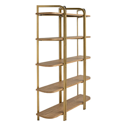 70" Brown Iron & MDF Shelving Unit - Five Tier Display for Living Room