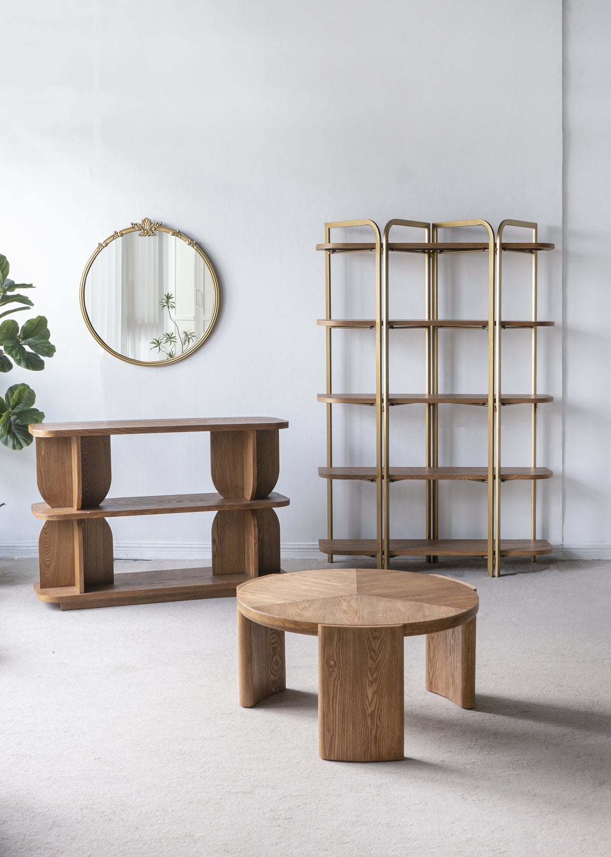 70" Brown Iron & MDF Shelving Unit - Five Tier Display for Living Room