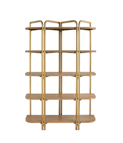 48x15.5x70.5" 4-Wooden Five-Tier Shelving Unit with Ash Veneer Finish and Scalloped Iron Frame