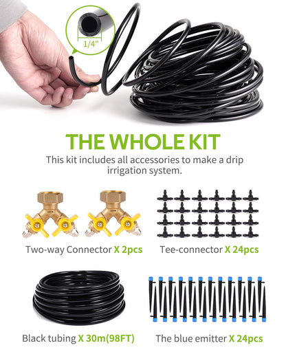 100ft Drip Irrigation Kit - Brass Watering System