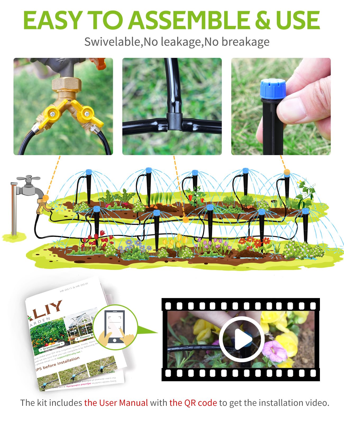 100ft Drip Irrigation Kit - Brass Watering System