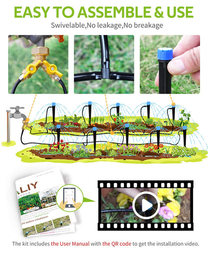 100ft Drip Irrigation Kit - Brass Watering System