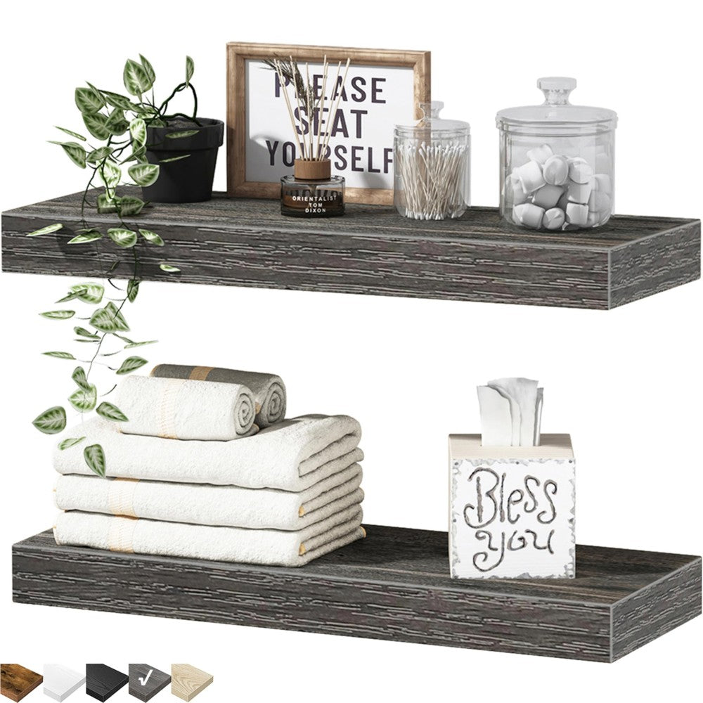 Bathroom Shelves Floating Shelves for Wall Shelf Over Toilet Small Wall Mounted Farmhouse Decor 16 inch Set of 2, Grey