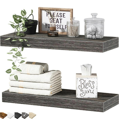 Bathroom Shelves Floating Shelves for Wall Shelf Over Toilet Small Wall Mounted Farmhouse Decor 16 inch Set of 2, Grey