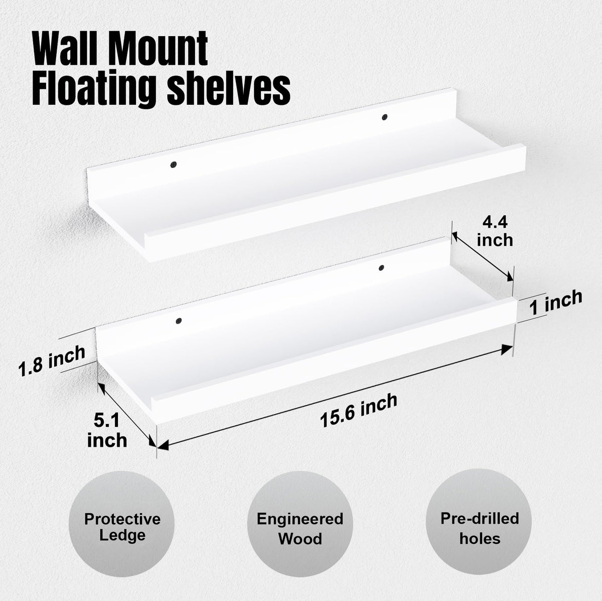 White Engineered Wood Floating Shelves - Set of 2