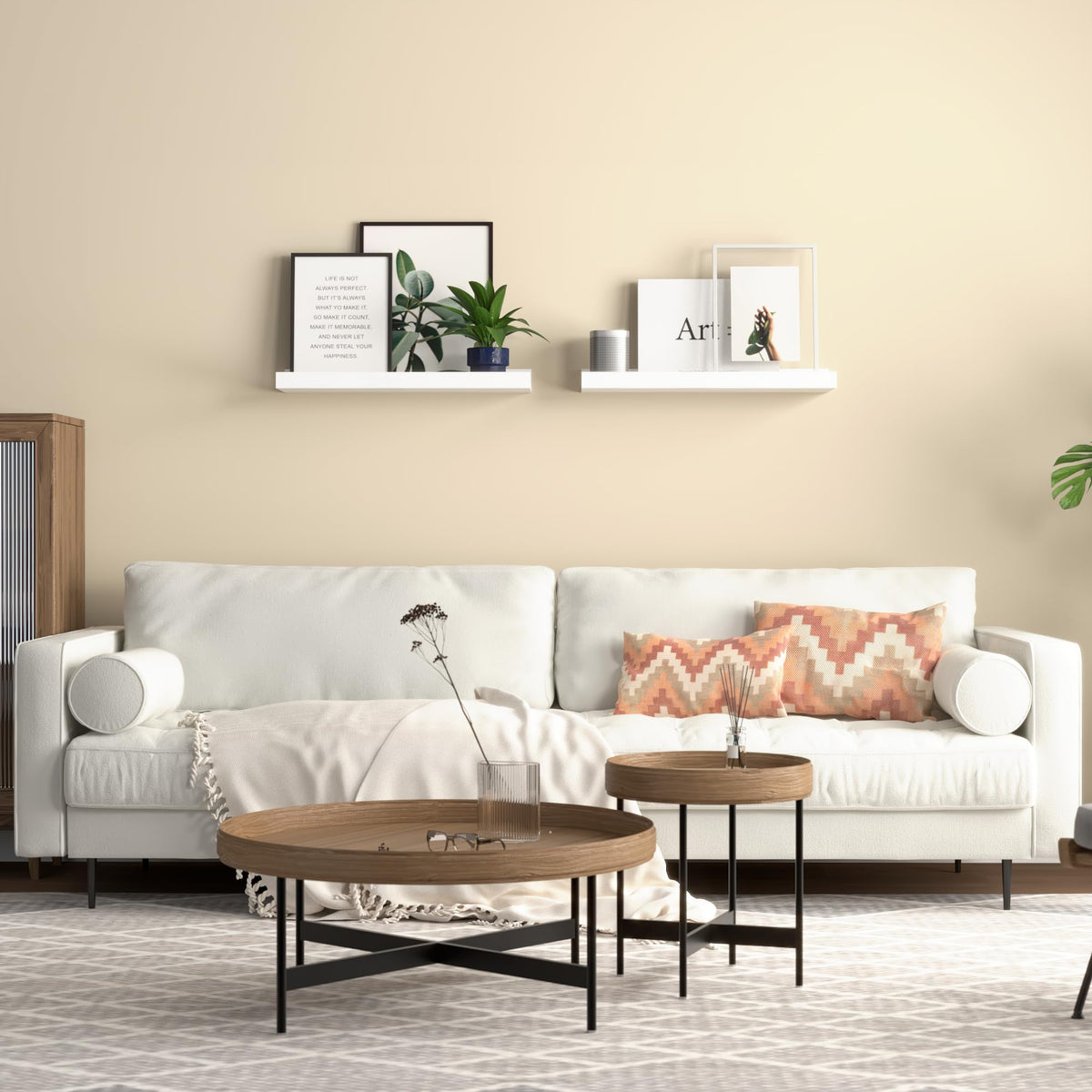 White Engineered Wood Floating Shelves - Set of 2
