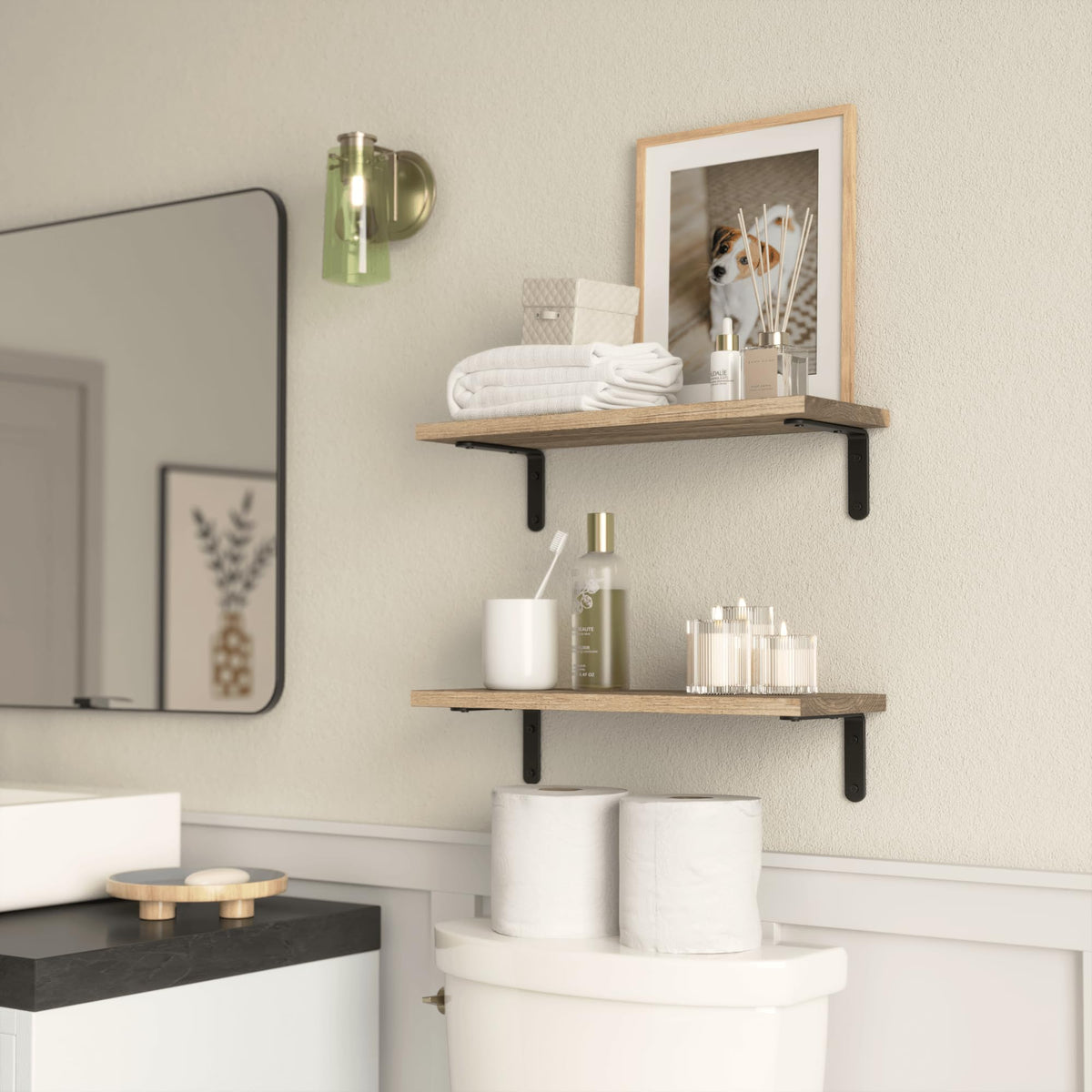 Rustic Wood Shelves Set of 2 - Farmhouse Floating Shelf for Wall Décor