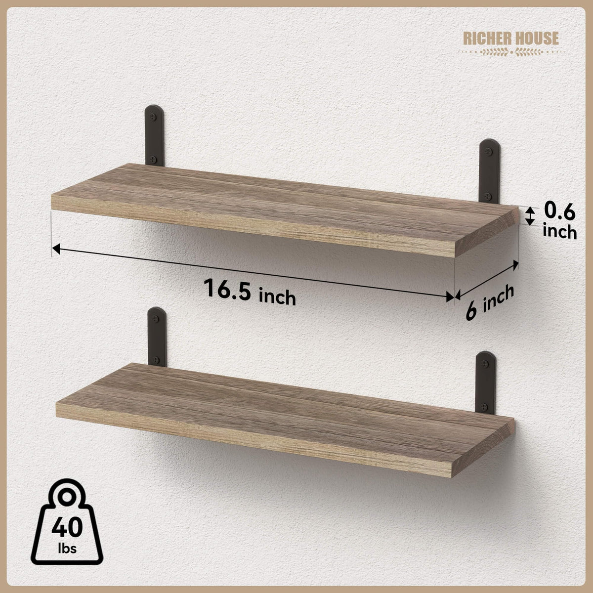 Rustic Wood Shelves Set of 2 - Farmhouse Floating Shelf for Wall Décor