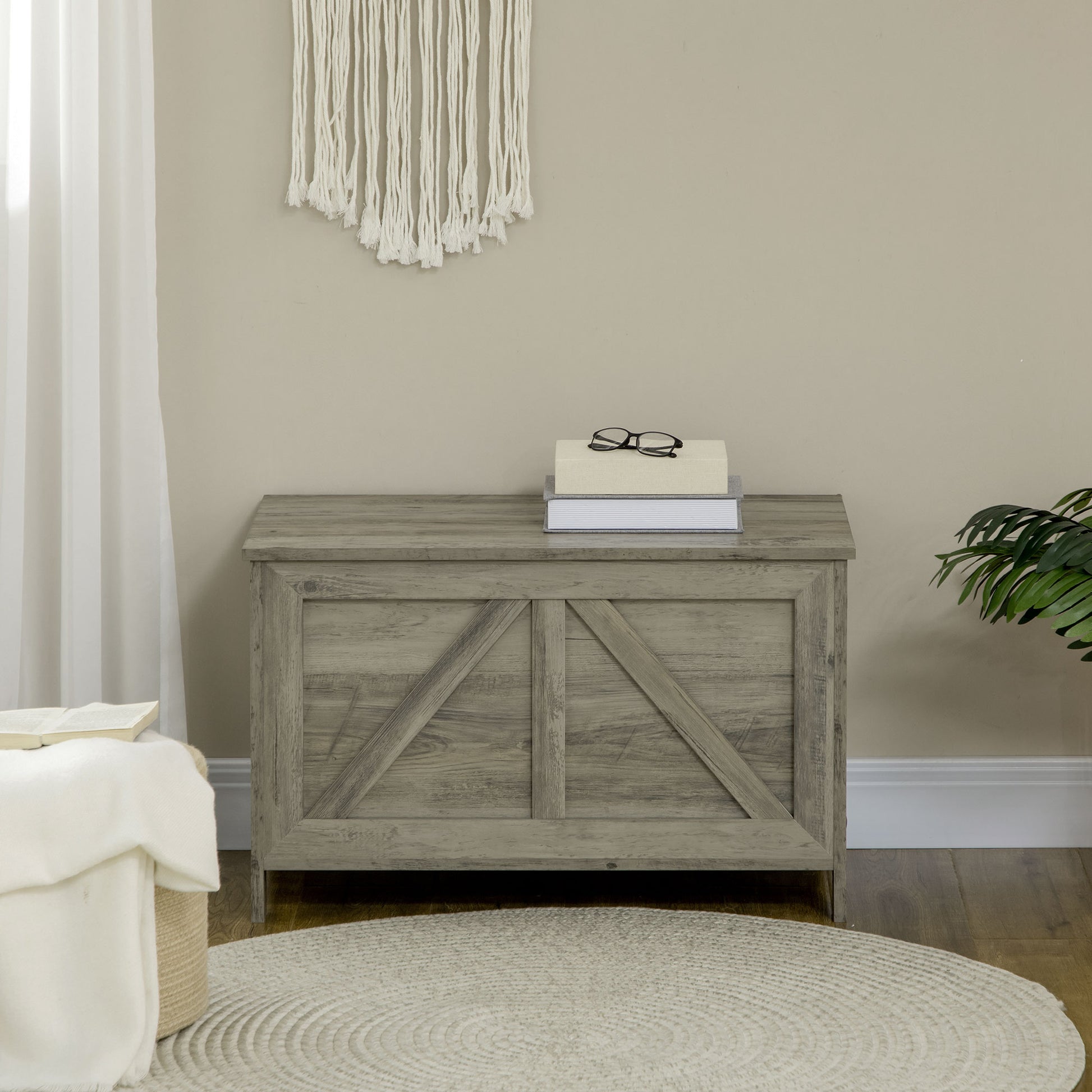 30" Farmhouse Storage Chest - Gray Lift Top Organizer