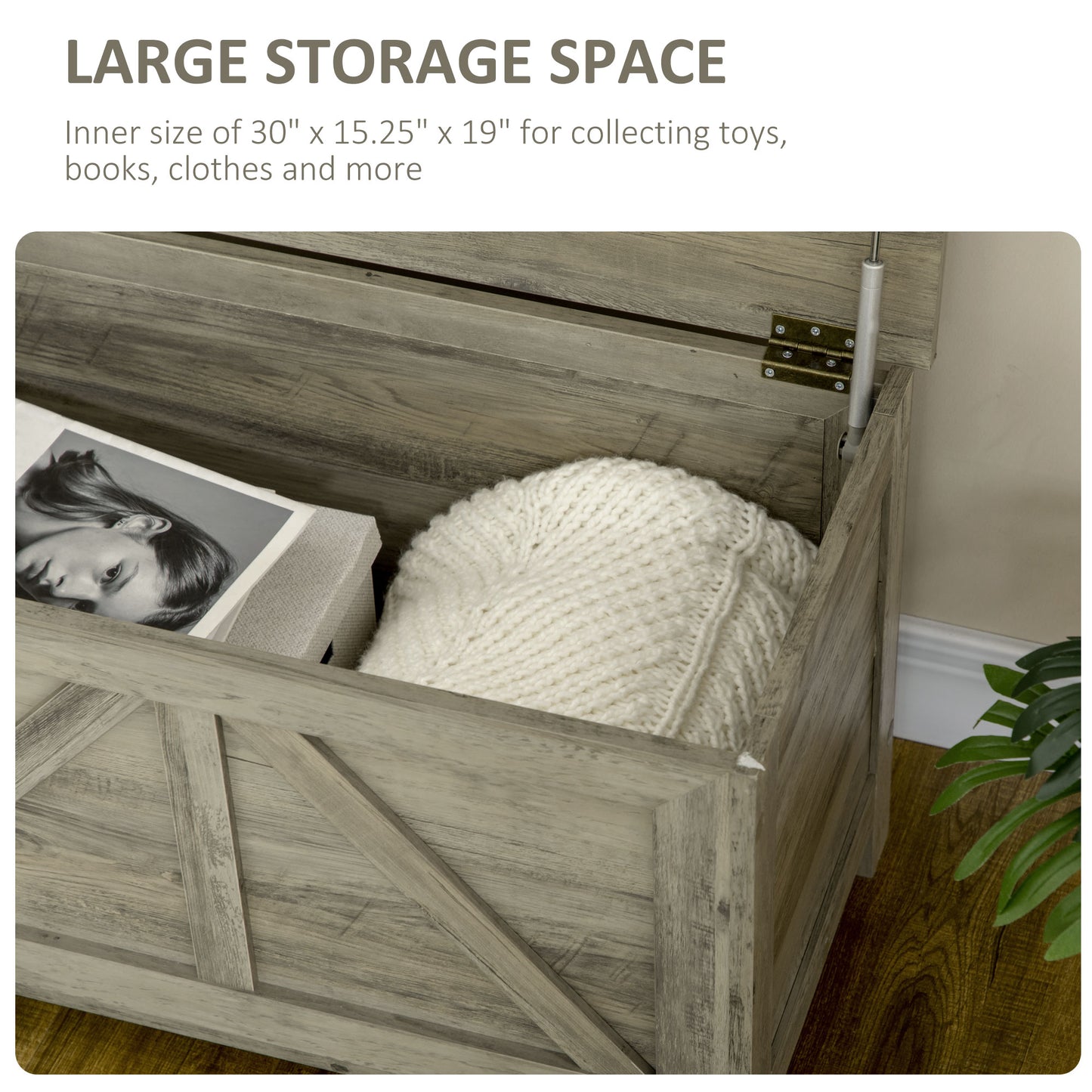 30" Farmhouse Storage Chest - Gray Lift Top Organizer