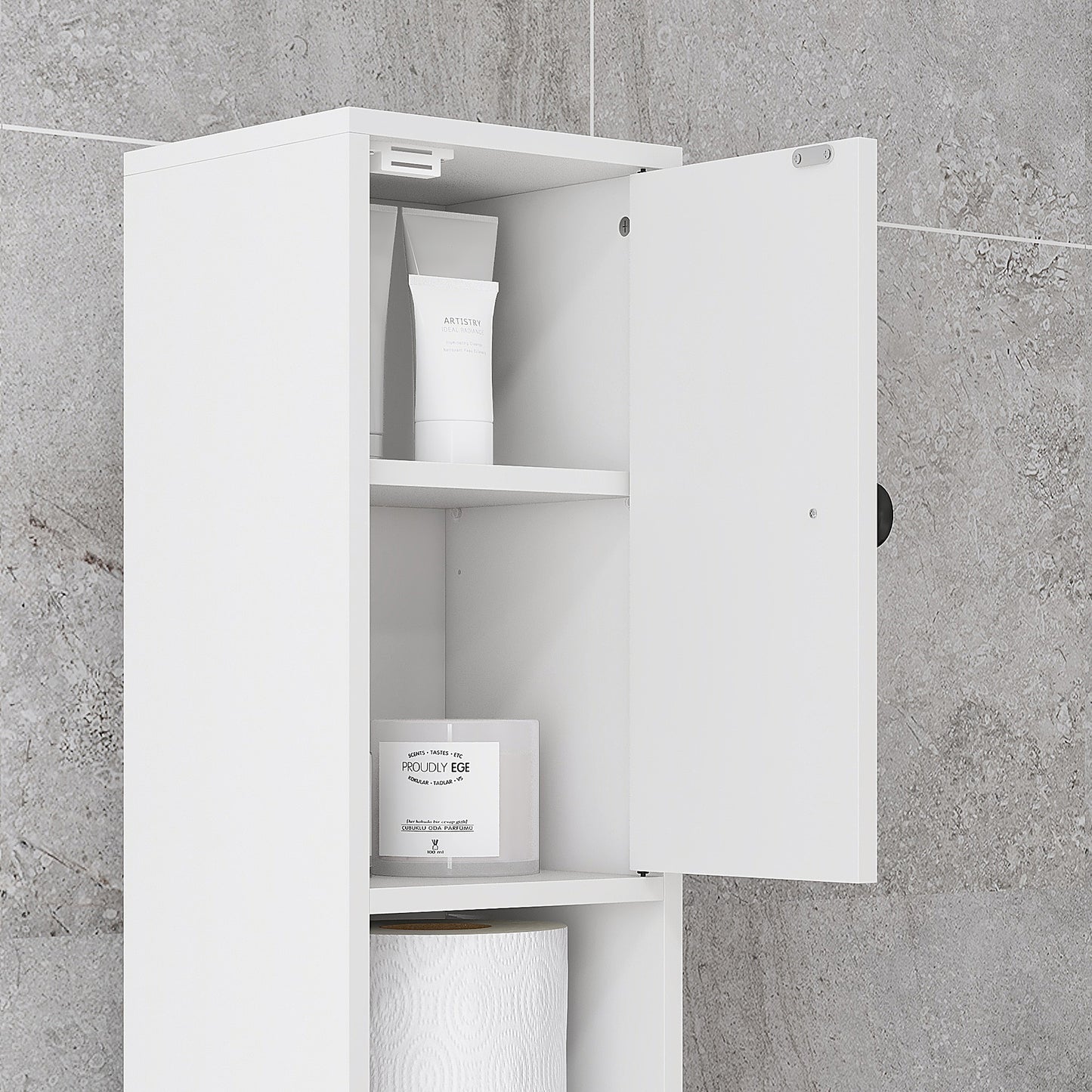 Narrow White Bathroom Cabinet - 71" Tall Storage for Living Room