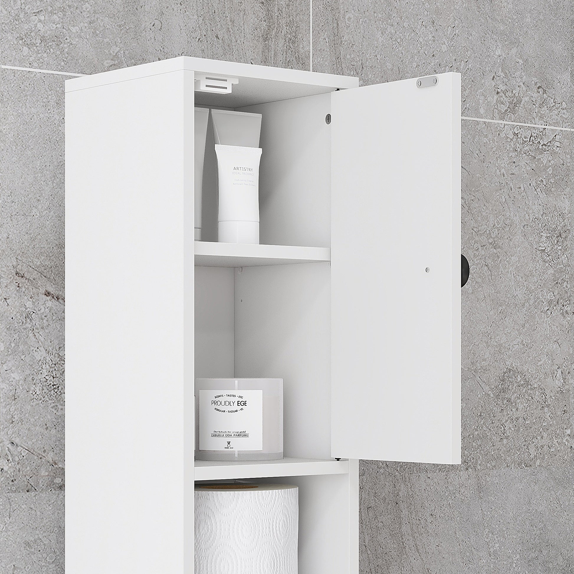 Narrow White Bathroom Cabinet - 71" Tall Storage for Living Room