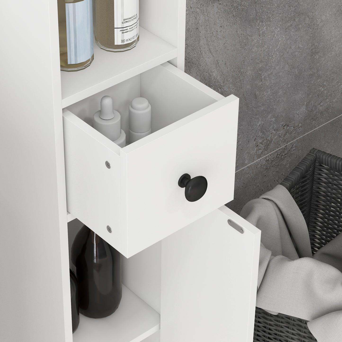 Narrow White Bathroom Cabinet - 71" Tall Storage for Living Room