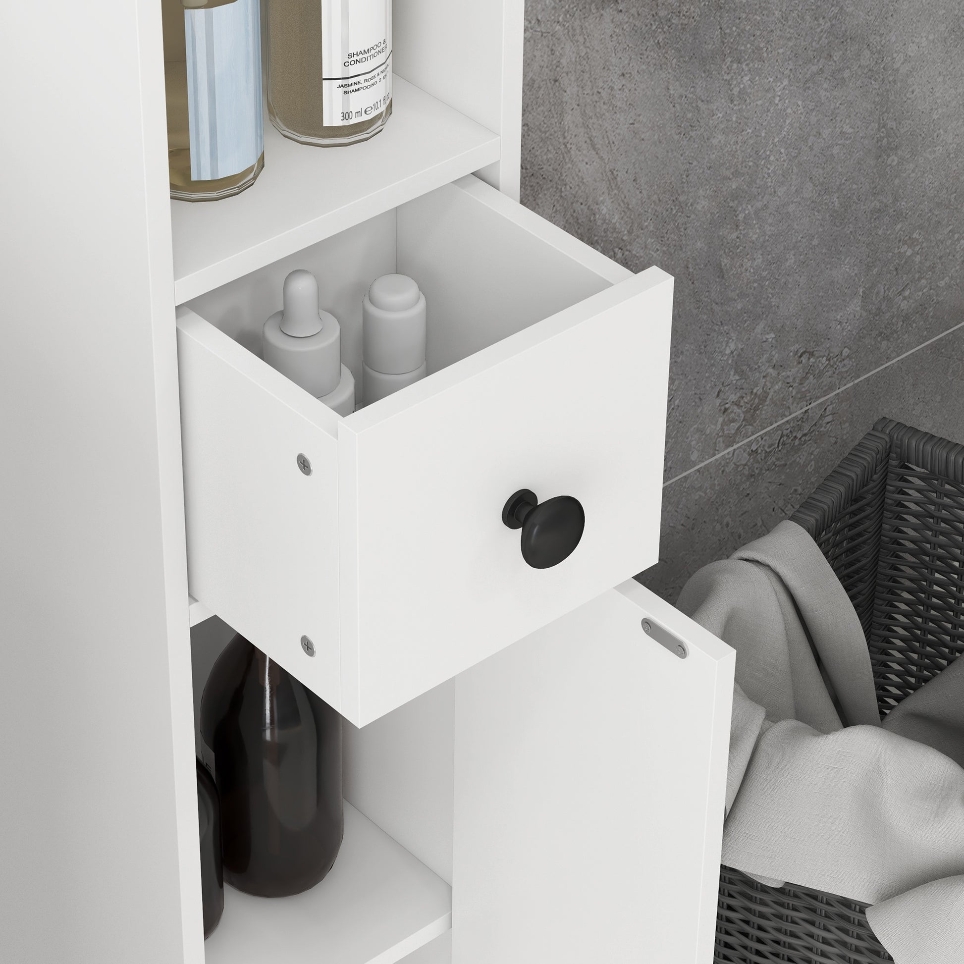 Narrow White Bathroom Cabinet - 71" Tall Storage for Living Room