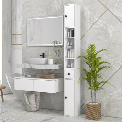 Narrow White Bathroom Cabinet - 71" Tall Storage for Living Room