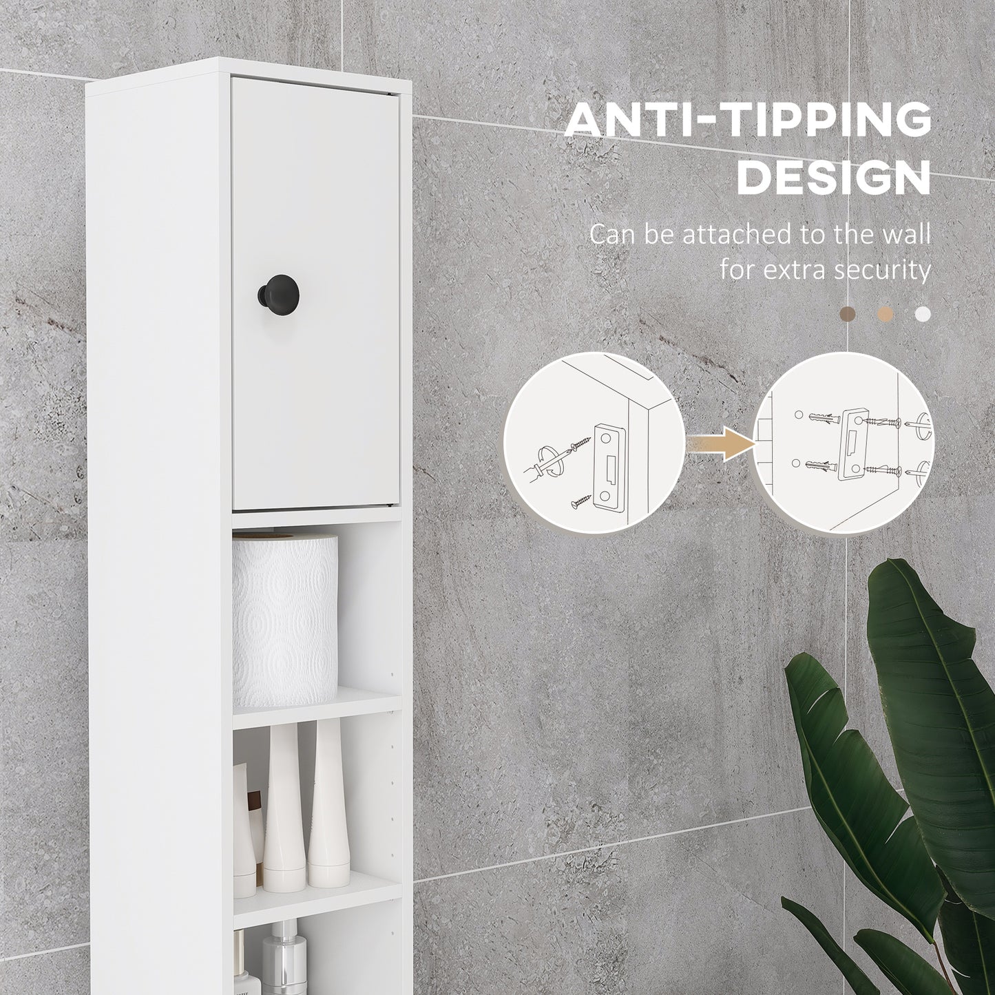Narrow White Bathroom Cabinet - 71" Tall Storage for Living Room