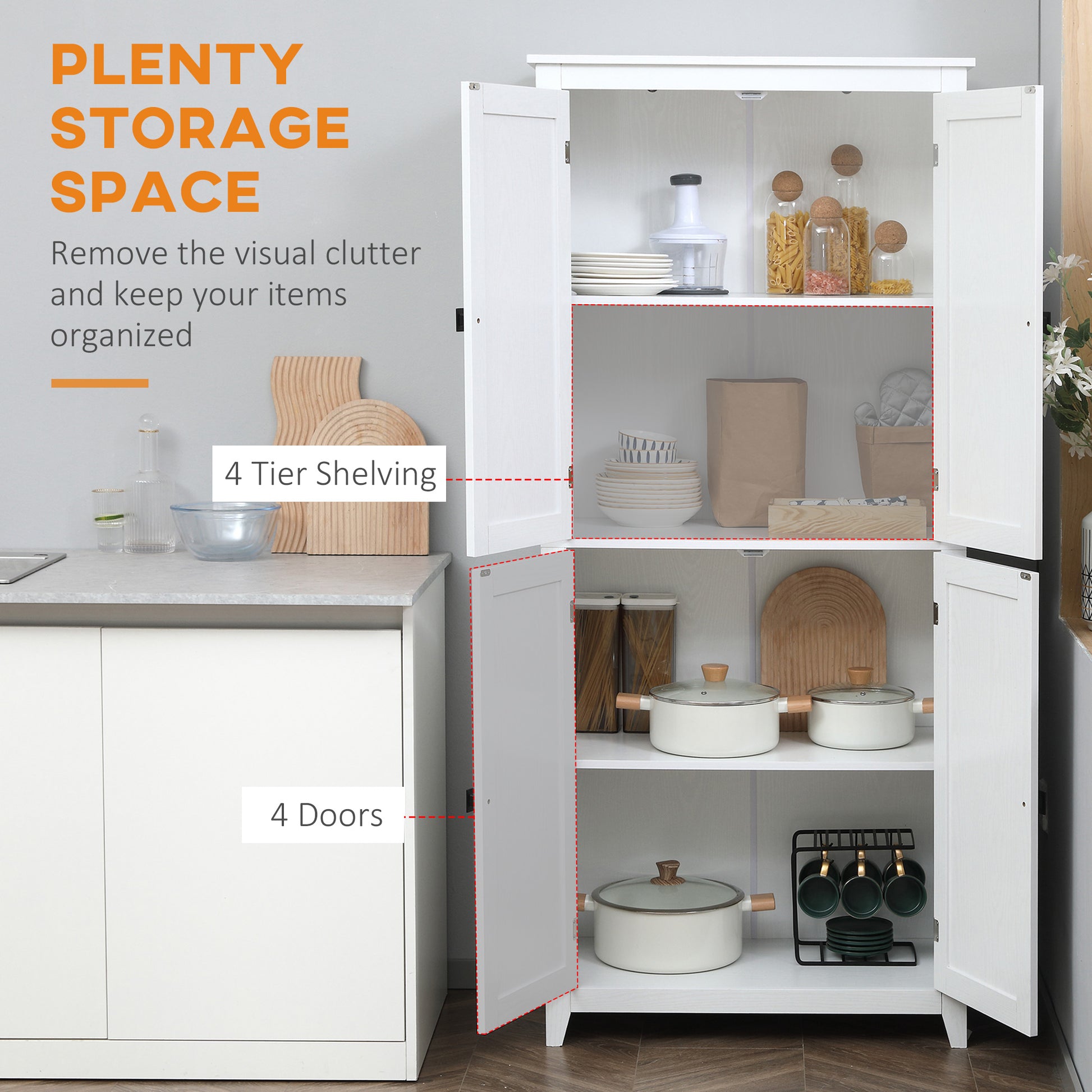 White Kitchen Pantry Cabinet - 72" Freestanding Storage