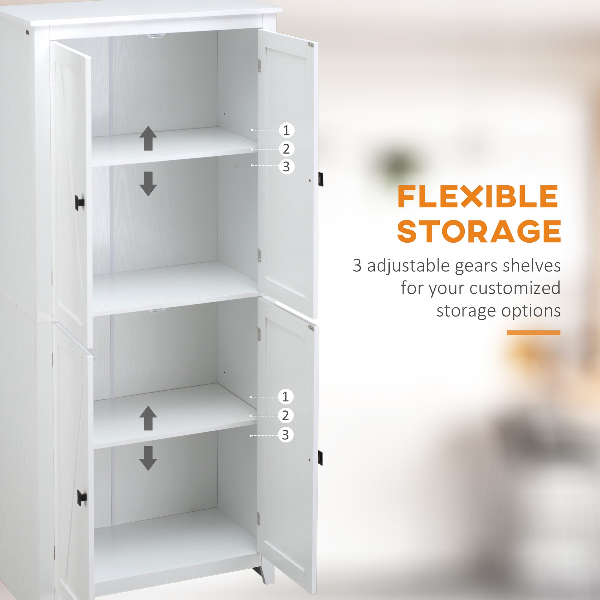 White Kitchen Pantry Cabinet - 72" Freestanding Storage