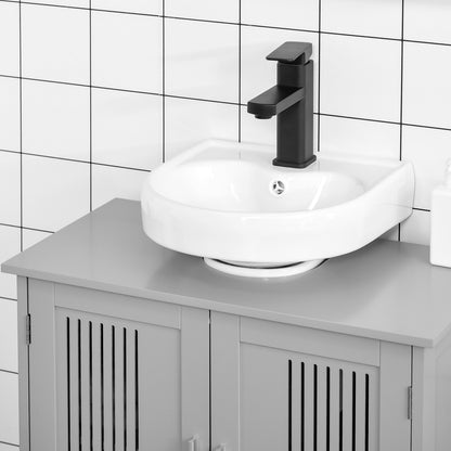 Grey MDF Metal Under Sink Cabinet - Bathroom Storage for Living Room