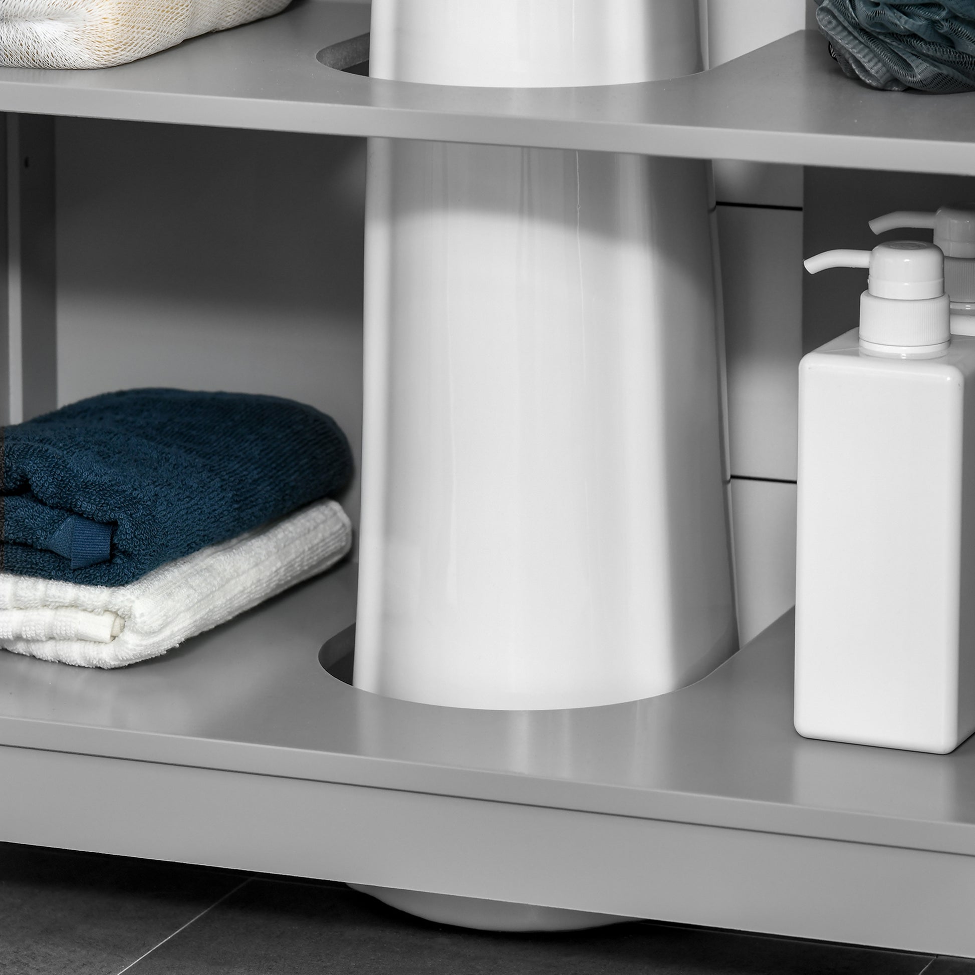 Grey MDF Metal Under Sink Cabinet - Bathroom Storage for Living Room