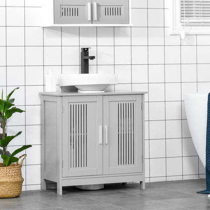 Grey MDF Metal Under Sink Cabinet - Bathroom Storage for Living Room