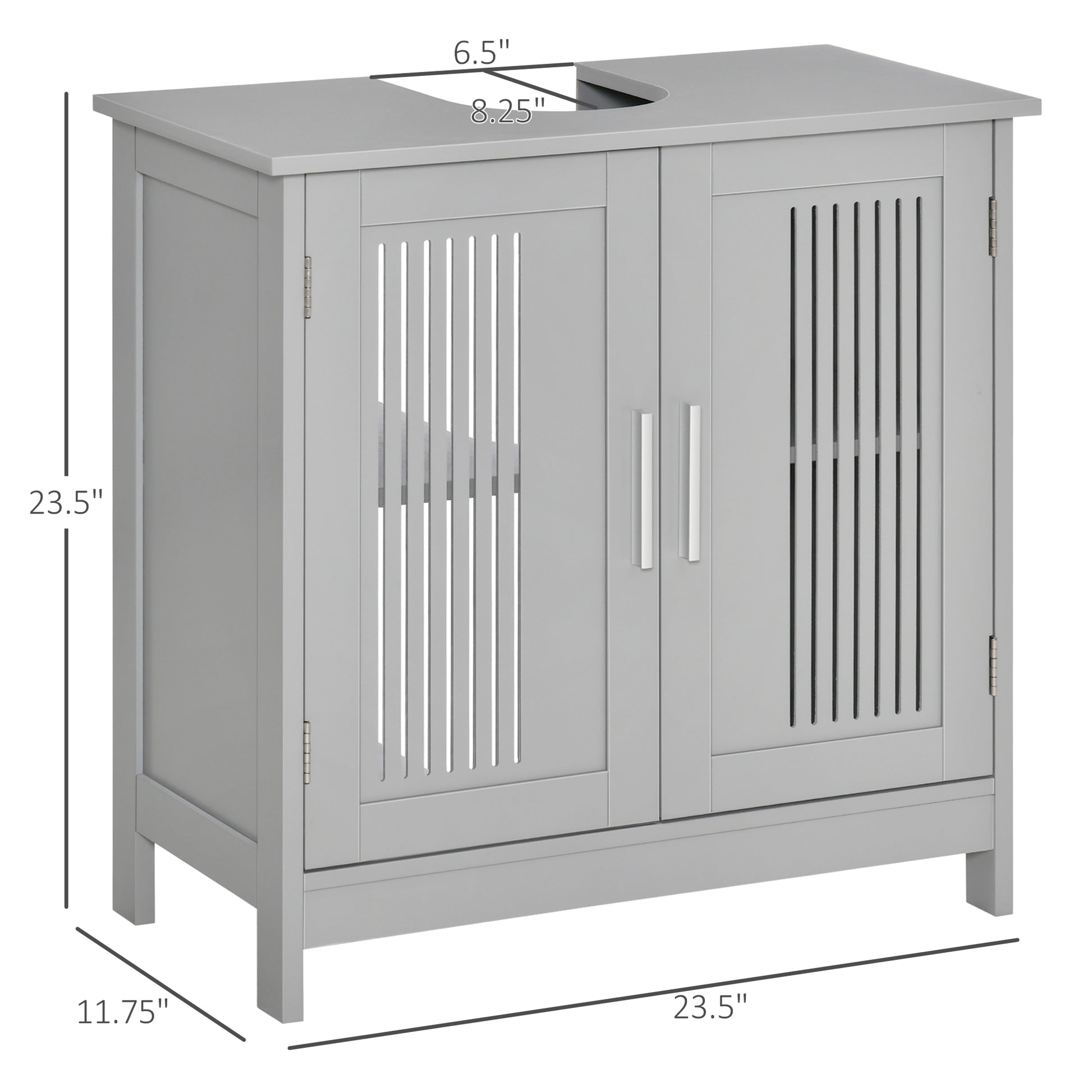 Grey MDF Metal Under Sink Cabinet - Bathroom Storage for Living Room