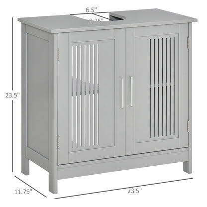 Grey MDF Metal Under Sink Cabinet - Bathroom Storage for Living Room