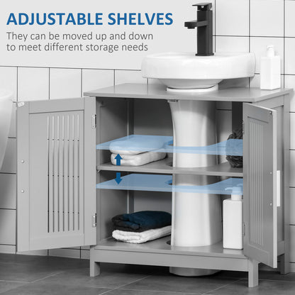 Grey MDF Metal Under Sink Cabinet - Bathroom Storage for Living Room