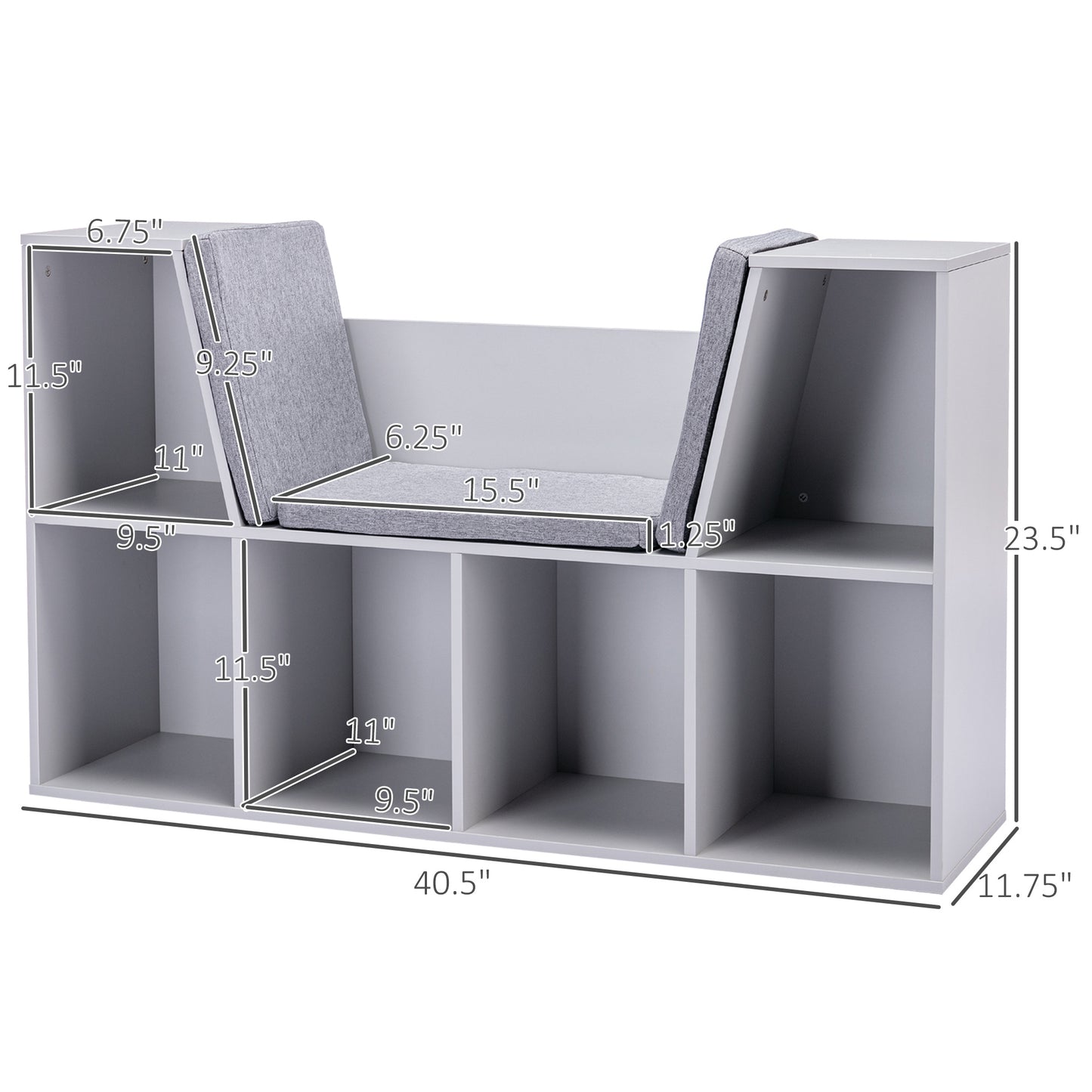 6-Cubby Kids Bookcase - Reading Nook & Storage, Gray