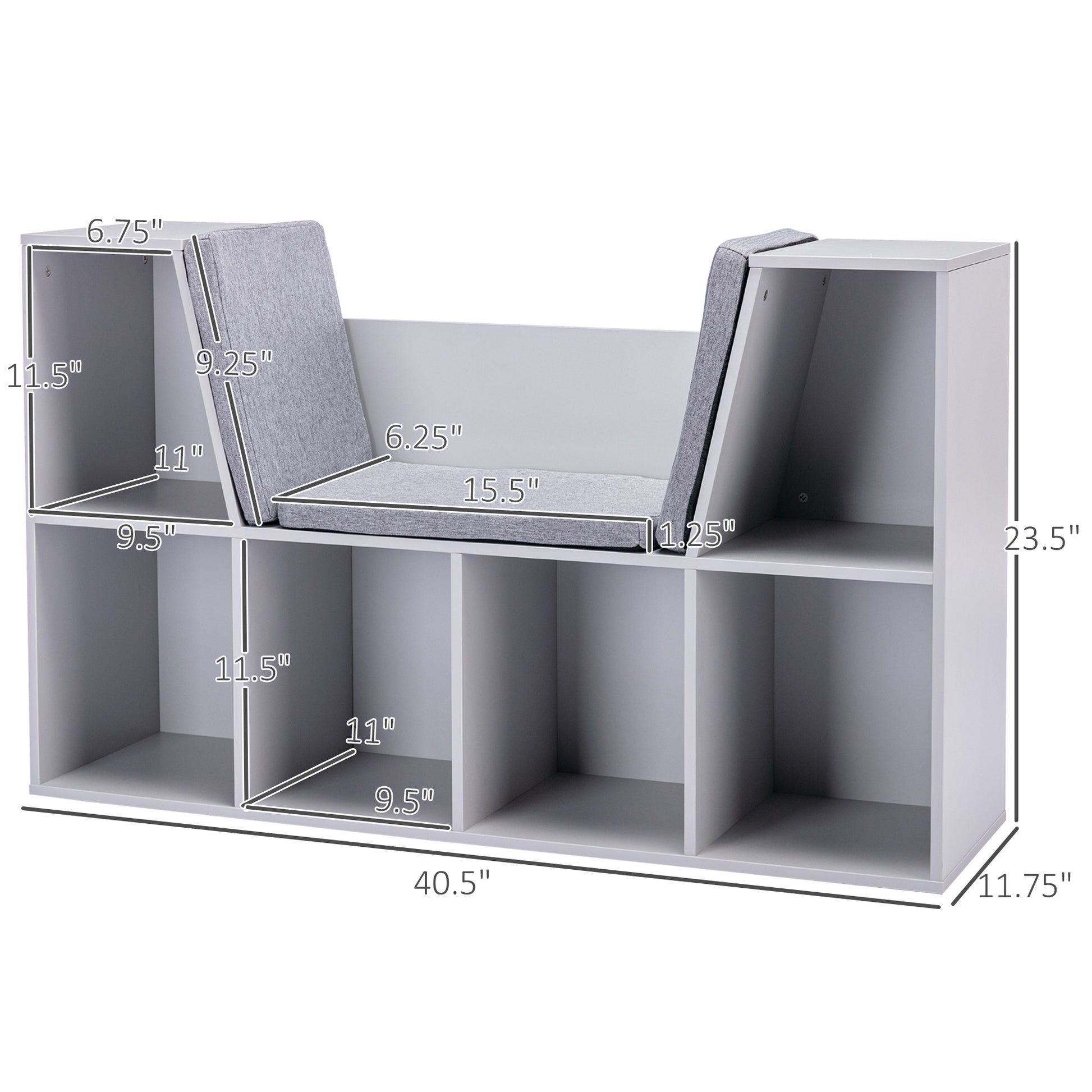 6-Cubby Kids Bookcase - Reading Nook & Storage, Gray